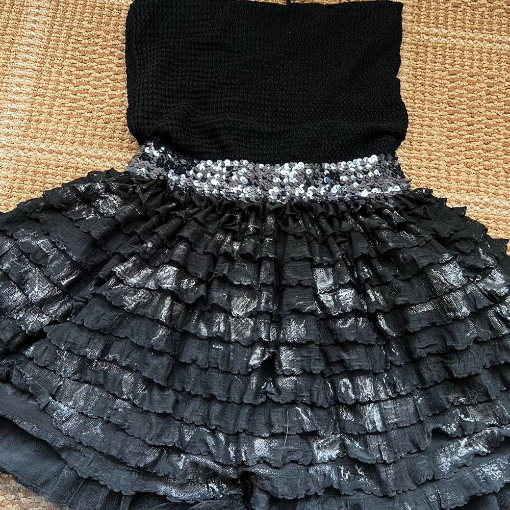 Kids Black and Silver Ruffled Dress